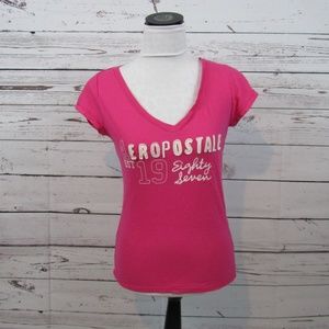 Aeropostale hot pink v-neck logo t-shirt